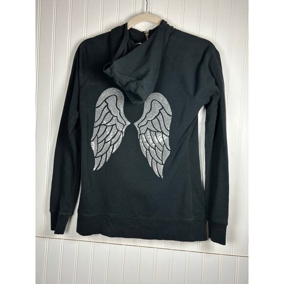 Victoria's Secret Black Angel Wing Sequin Hoodie Zip Up Sweatshirt size XS - Picture 13 of 14